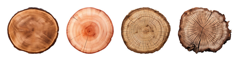 Obraz premium PNG Set of tree ring wood slices isolated on transparent background