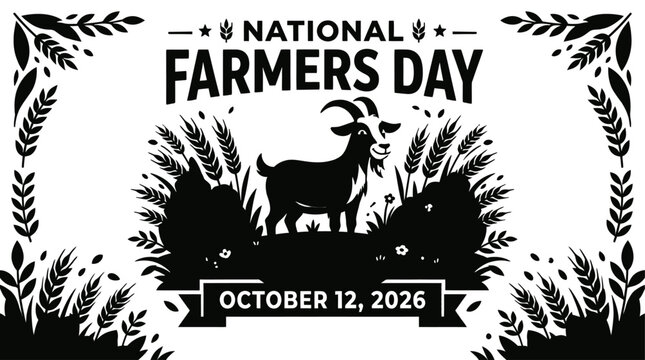 National Farmers Day greeting card with goat and wheat field