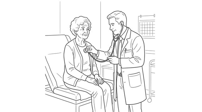 Doctor checking senior woman with a stethoscope