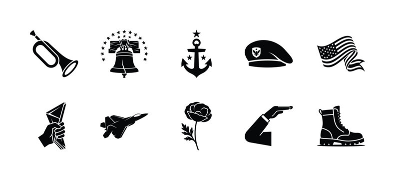 A collection of traditional black flash tattoo designs featuring flowers an anchor and a boot silhouette