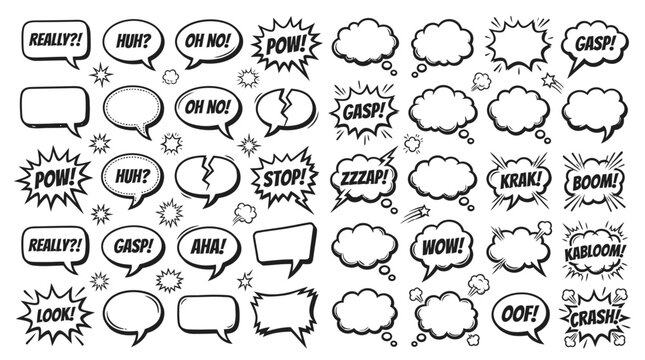 Set of comic book speech bubbles with sound effects