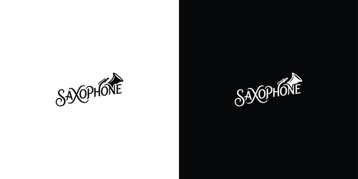 Saxophone brass musical instrument vector typography logo design