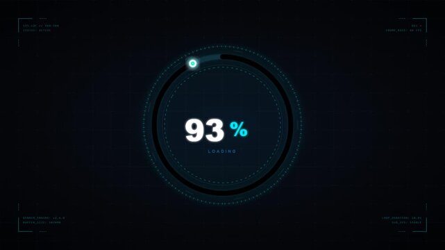 Futuristic Circular Loading Progress Bar Animation with Percentage Counter and Digital HUD Overlay