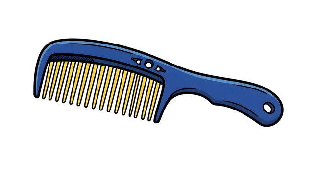 Blue plastic hair comb isolated on a white background. Vector cartoon illustration of a styling tool for barber or salon.
