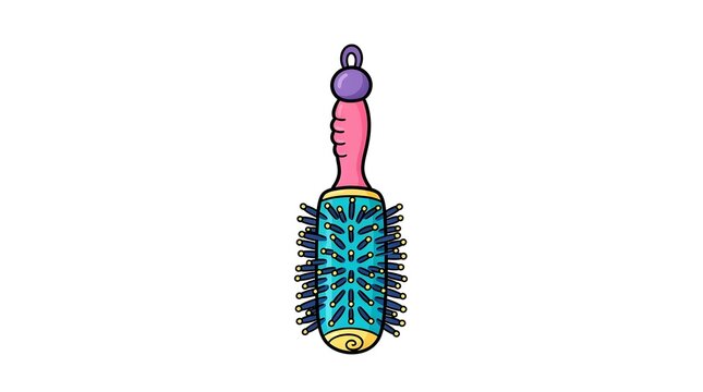Colorful round hairbrush for blow drying and styling. Vector cartoon illustration of a hairdresser tool on white background.
