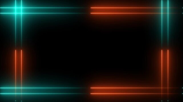 Glowing Neon Light Double Lines Frame Motion Background Loop on Black