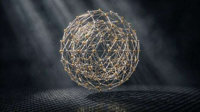 abstract sphere geometric structure metallic sphere wireframe ball futuristic design plexus background 3d rendering tech sphere network concept digital connection complex geometry