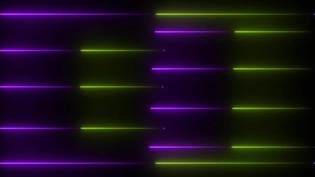 Glowing Neon Horizontal Light Lines Moving Abstract Motion Background Loop on Black