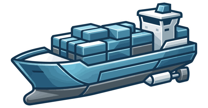 Futuristic container ship icon for global logistics and maritime shipping industry concepts.