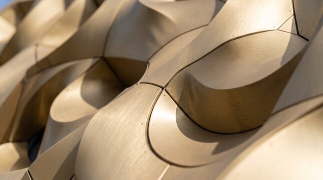 architectural facade metal abstract modern building structure exterior texture pattern design geometric panel metallic bronze gold copper brass surface wall cladding curve curved