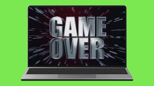 Bold 'Game Over' notification prominently featured on a sleek portable computing device, signifying the completion or termination of an interactive digital session or a system setback