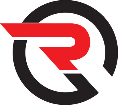 Red and black letter r logo symbol with circular design letter r black circle corporate identity