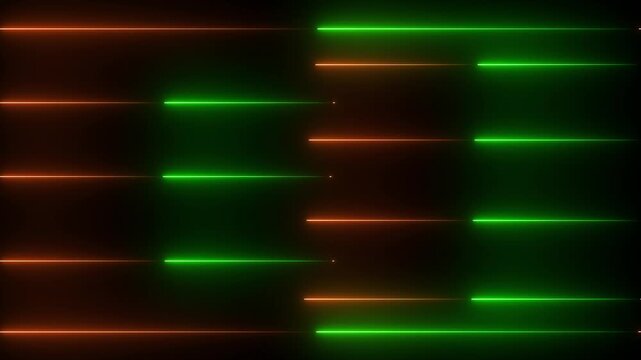 Glowing Neon Horizontal Light Lines Moving Abstract Motion Background Loop on Black