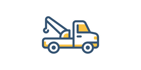 Naklejka premium Tow truck vector illustration displaying a breakdown recovery vehicle equipped with a lifting crane apparatus.