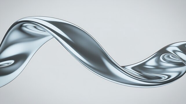 Abstract flowing ribbon shape in silver gray swirl design.