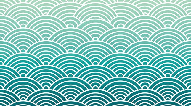 Gradient teal wave pattern background with traditional japanese art style.
