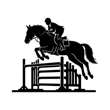 Jumping horse silhouette equestrian obstacle vector illustration, Horse jumping obstacle silhouette
