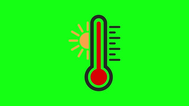 Animated thermometer icon on green screen. Animated thermometer with sun icon showing high temperature for summer season and hot weather. Thermometer Icon for Temperature Measurement. 4k video