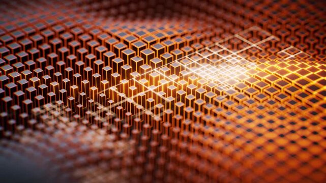 Abstract Golden Metallic Cube Grid with Reflective Highlights and 3D Geometric Depth 4K