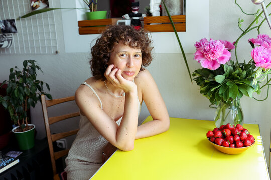 a woman in the kitchen