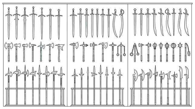 Collection of Medieval Weapon Illustrations Isolated