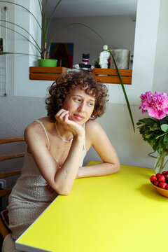 a woman in the kitchen