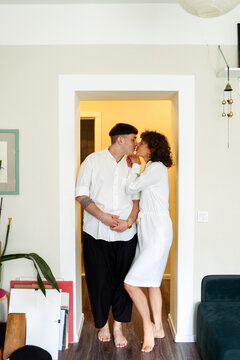 A couple is spending time in room