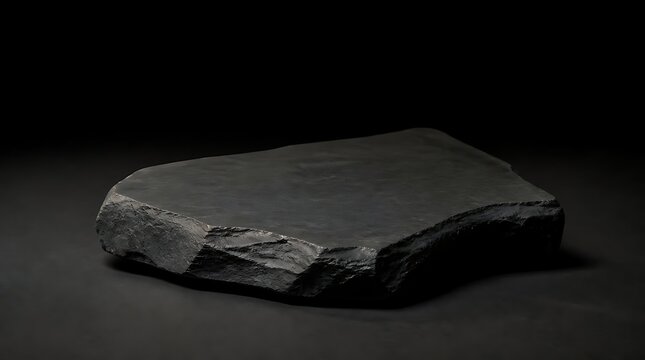 Dark Slate Stone on Black Background Minimalist Product Display.