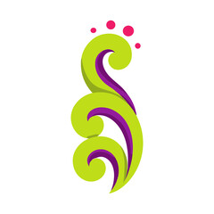 Fototapeta premium Green and purple abstract swirl with pink dots