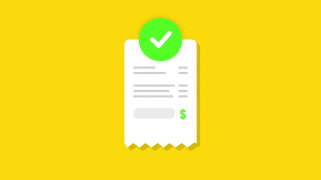 Digital receipt confirming successful payment or completed transaction, depicted with a green checkmark icon in flat design