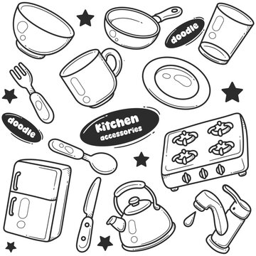 Kitchen Accessories Doodle Illustration