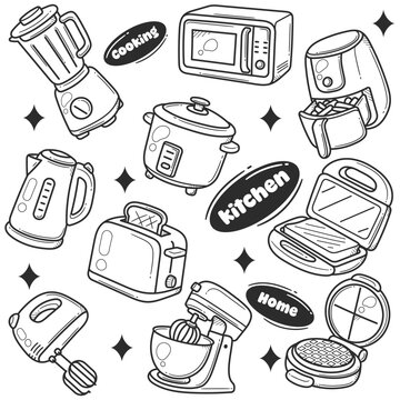 Kitchen Appliances Doodle Elements Set