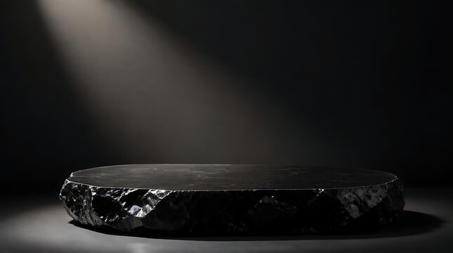 Dark Stone Pedestal Spotlighted Dramatic Lighting.