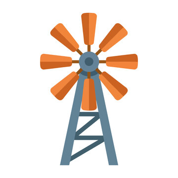 Traditional orange windmill farm illustration