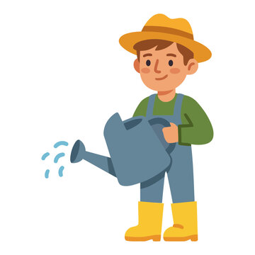 Farmer watering plants on farmland