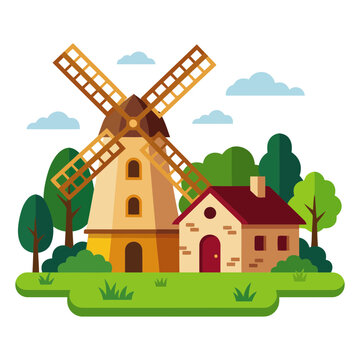 Charming windmill surrounded by farmland