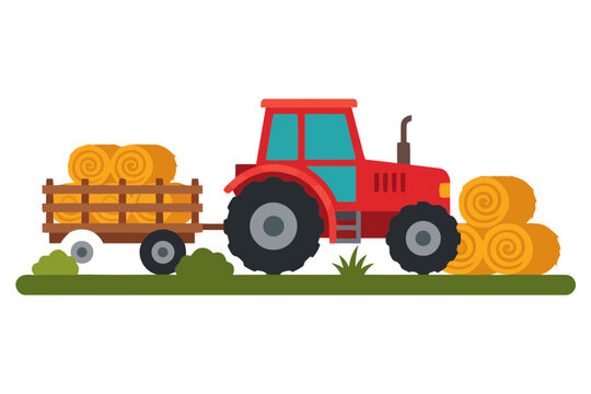 Bright red farmhouse countryside illustration