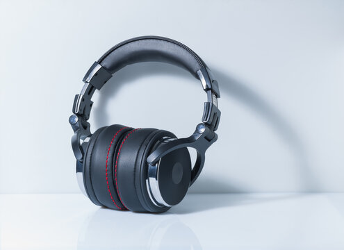 Black Over-Ear DJ Headphones at Three-Quarter Angle on White Background