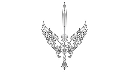 Fototapeta premium Ornate Winged Sword Emblem Isolated