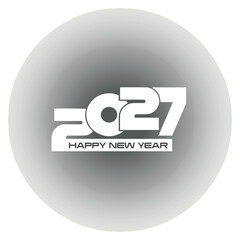 Minimalist and futuristic 2027 Happy New Year logo on a grey circular background. Professional and clean design suitable for corporate greetings and digital winter branding. © Pixel Pulse