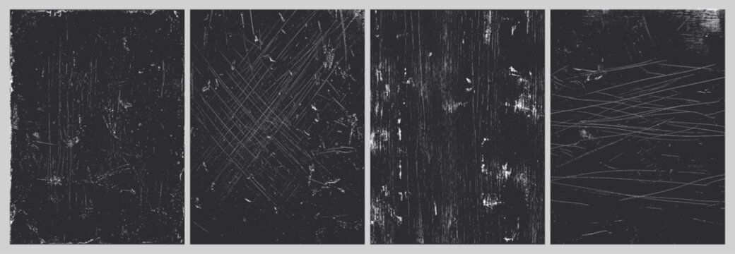 Distressed black and white grunge textures with a rough scratched appearance ideal for backgrounds and overlays
