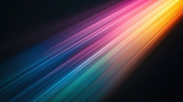 Rainbow Beam Refraction Rays Clean display of light refraction as it scatters into vivid rainbow rays, forming sharp angles against a black background.