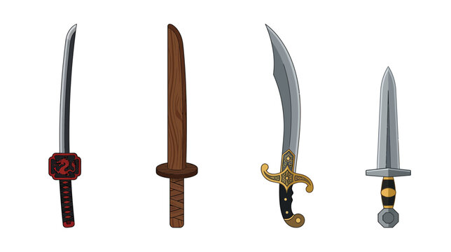Collection of Four Diverse Swords on Transparent Background