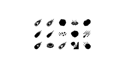 Meteorite Icons, Space Objects, Cosmic Phenomena, Celestial Bodies, Vector Set © Tamim