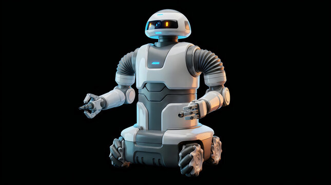Humanoid Robot Stands Against a Black Background, Showcasing a Futuristic Design and Metallic Texture. with Automaton
