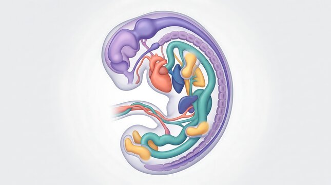 Medical vector illustration of human embryo development showing internal organs and anatomical systems with embryonic development prenatal growth medical graphic human body developmental stage