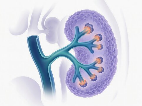 Medical diagram illustration of human kidney cross section showing internal renal pelvis and nephrons with renal system kidney anatomy urinary system internal organ renal cortex renal medulla