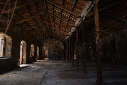Sunlight Entering Dark Abandoned Industrial Building