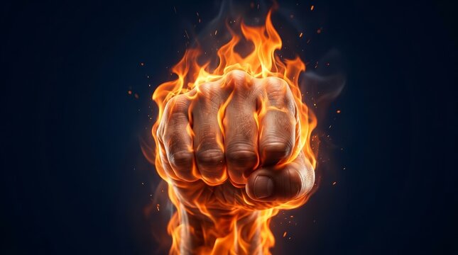Symbol of power and passion, a glowing fist of intense flame and energy.