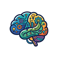 Fototapeta premium Artificial Intelligence Icon Vector AI and Machine Learning Icon Collection with Neural Networks, Robotics, Chatbots, Automation, Data Analytics, Deep Learning and Technology Symbols